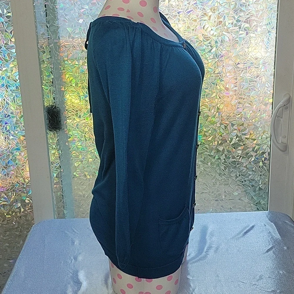 Y2k Vintage Juicy Couture Blue Cotton Button Up Cardigan Sweater SZ:M - Picture 4 of 11